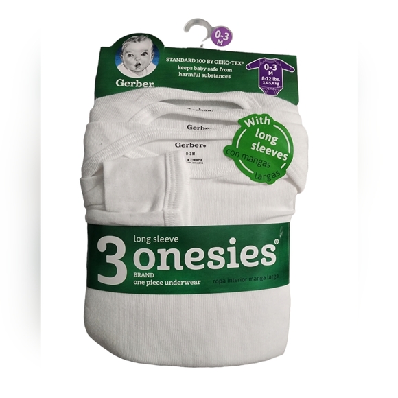 New! Gerber Baby 3pk Long Sleeve Onesies - Picture 1 of 1